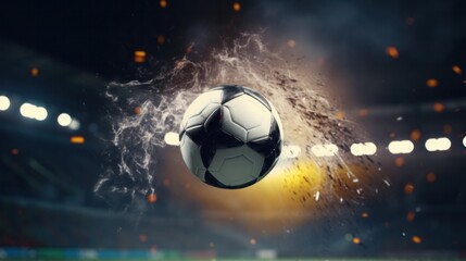 Soccer ball on blurred stadium background, 3d illustration.