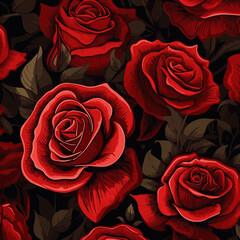 red rose cartoon detailed wallpaper pattern
