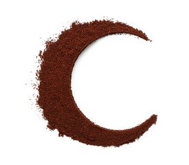 Half-moon made of coffee powder isolated on white background
