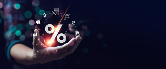 interest rates and dividends, investment returns, income, retirement Compensation fund, investment, dividend tax, upward direction percentage symbol. saving money for investment, long term investment