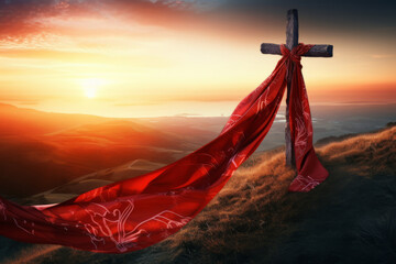 Crucifixion Of Jesus Christ - Cross At Sunset. Holy place. Good Friday concept. Generated using AI tools.