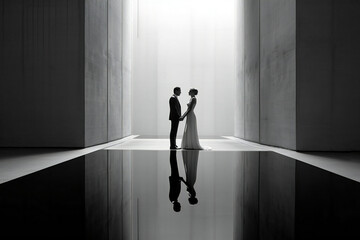 Modern Minimalist Wedding Photo Elegant Blacks and Gray. Ai Generated