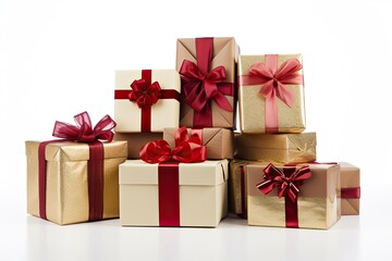 Obraz premium Elegant holiday and birthday gifts, beautifully wrapped and embellished with luxurious ribbons and bows