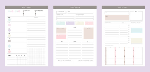 (Pastel) 3 set of Today Weekly Monthly Planner.