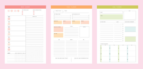 (Fruit) 3 set of Today Weekly Monthly Planner.
