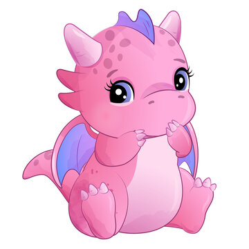 Cute dragon poses watercolor illustration