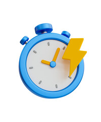 3d minimal quick time concept. urgent work. fast service. stopwatch with thunder icon. 3d illustration.