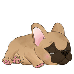 Cute french bulldog poses watercolor illustration