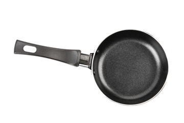 Silver frying pan on white background