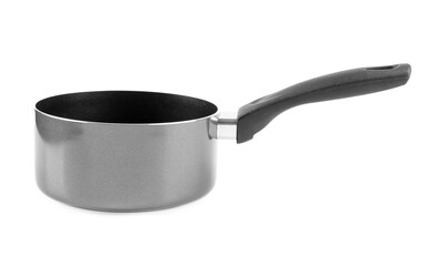 Aluminium saucepan on white background