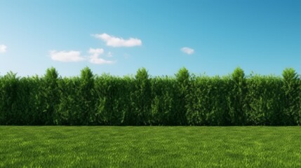 Obraz premium Green trees and blue sky with white clouds background. Nature.