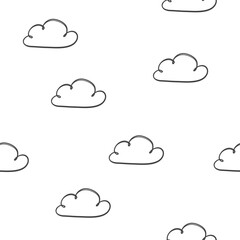 Seamless vector pattern. Cute hand-drawn clouds. Drawing with marker and felt-tip pen . Vector illustration