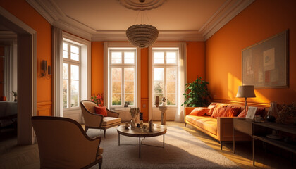 Fototapeta premium Modern luxury home interior with comfortable sofa and elegant decor generated by AI
