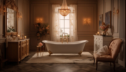 Modern luxury bathroom with elegant design and comfortable bathtub relaxation generated by AI