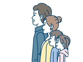 横を向いた家族のイラスト