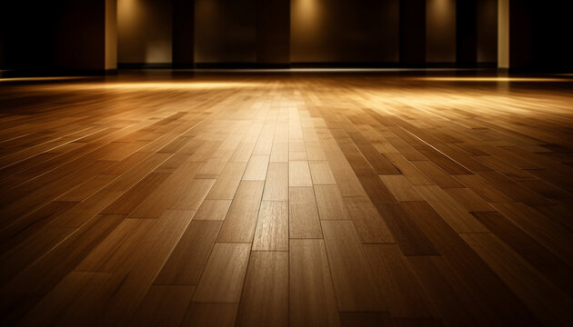 Modern apartment with hardwood flooring and glowing striped backdrop generated by AI