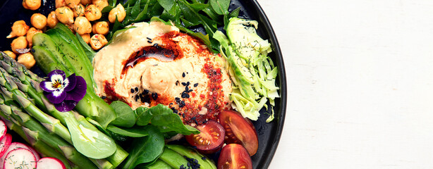 Healthy vegetarian, vegan dish with vitamins, antioxidants, protein, fiber  on light background.