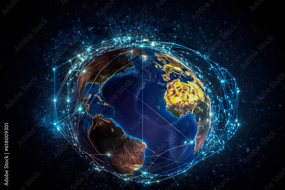 Poster global network connection over the world. generative ai