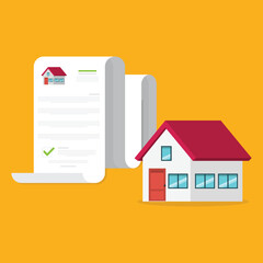 Real estate business document. Buy or rent house contract. Real estate document, mortgage documents. Vector illustration