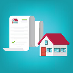 Real estate business document. Buy or rent house contract. Real estate document, mortgage documents. Vector illustration