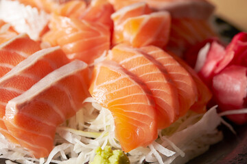 slices of salmon on a plate	