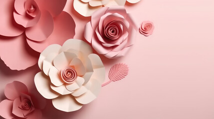 Paper Art Origami of pink rose and rings created with Generative AI Technology