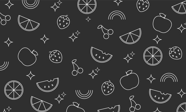 Hand drawn sketch mixed tropical fruits seamless summer pattern background vector format. fruits pattern shapes in doodle art and editable. seamless pattern with mixed fruits icons in thin line design