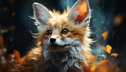 An enchanting portrait of a fennec fox, captured in a mesmerizing artistic style, highlighting its distinctive features and expressive eyes. Generative Ai.