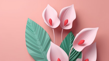 Paper Art Origami of tulips created with Generative AI Technology