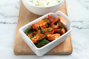 Freshly cooked shrimp served with rice