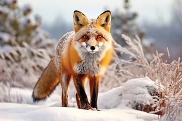 Red Fox Prowling in Snowy Landscape