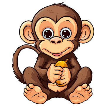 Cute cartoon monkey. Animal clipart illustration. Generative AI
