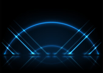 Red neon lines and arc abstract technology background. Futuristic glowing vector design