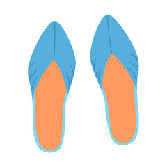 Isolated female summer blue shoes. Stylish modern design mules. Flat hand drawn colorful vector illustration on white background.