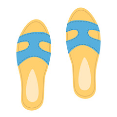 Isolated female summer blue shoes with cutouts. Stylish modern design flip flops. Flat hand drawn colorful vector illustration on white background.
