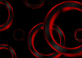 Red black glossy rings tech abstract futuristic background. Vector design