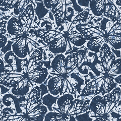 Batik seamless texture with butterflies pattern, fabric texture, ethnic pattern, 3d illustration - 618014374