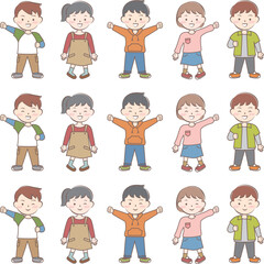 長袖の服を着た笑顔の子供たち　秋　春　全身