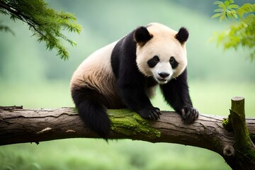 Fototapeta na wymiar giant panda on the tree giant panda bamboo