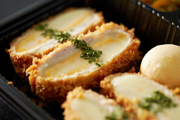 Cheese pork cutlet on a plate	