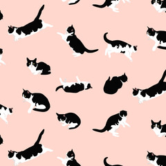 Pattern cats on a pink background.Vector cute pet.