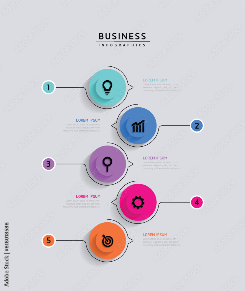 Wall mural vector infographic business presentation timeline template with circular interconnection with 5 opti