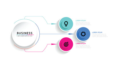 Vector infographic business presentation template with circular interconnection with 3 options.