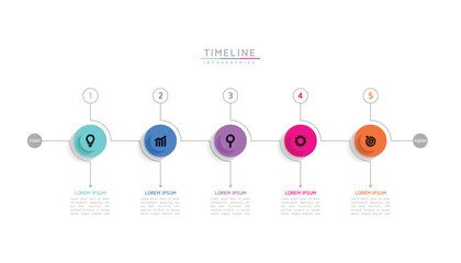 Vector infographic business presentation timeline template with circular interconnection with 5 options.