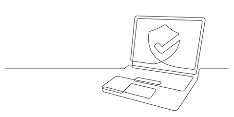 one line minimalism laptop vector.online secure and data encryption concept