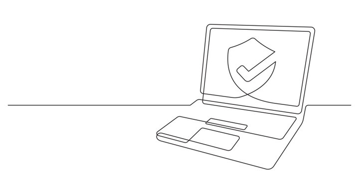 one line minimalism laptop vector.online secure and data encryption concept