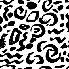 Dry Brush Lines Seamless Vector Black and White Pattern