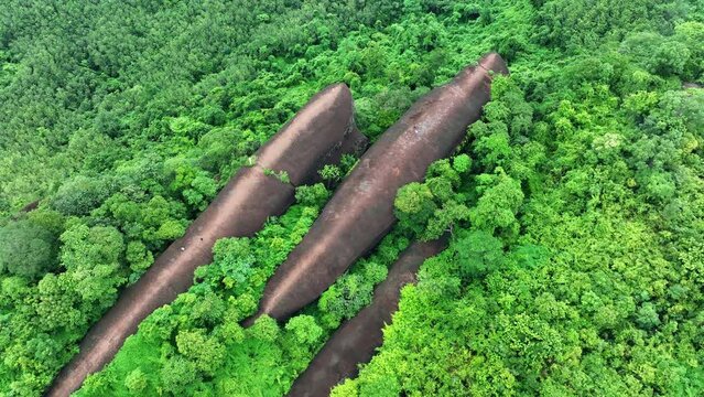 3 Whale Rock. Aerial view of Three whale stones in Phu Sing National, Bueng Kan, Thailand.