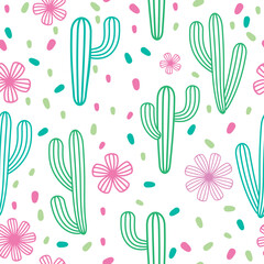 vector seamless tropical pattern cactus plants 