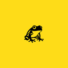 simple black frog animal yellow background logo vector illustration template design